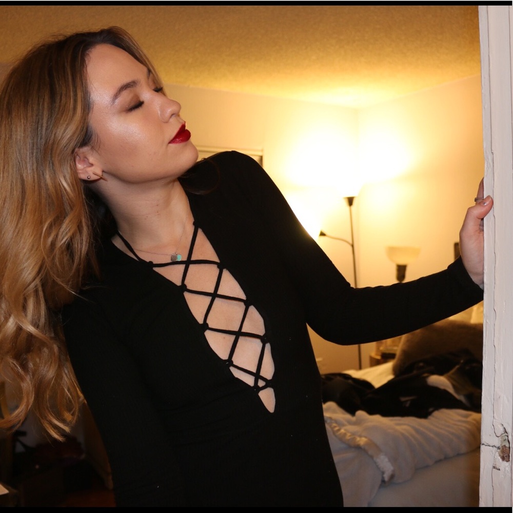 Reformation Holiday Black Lace Up Tight Maxi Dress